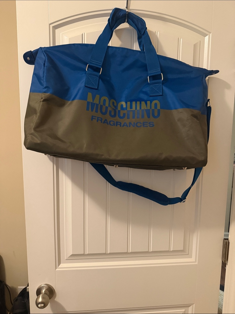 Moschino Two-Tone Blue and Olive‎ Duffel Bag